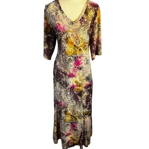 Attitudes by Renee Womens 1X Mixed Animal Paisley Print V-Neck Maxi Dress NWT